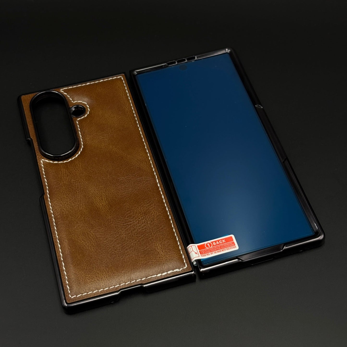 Stitch Leather Mobile Case Cover with Front Screen Protector for Samsung Galaxy Z Fold 7