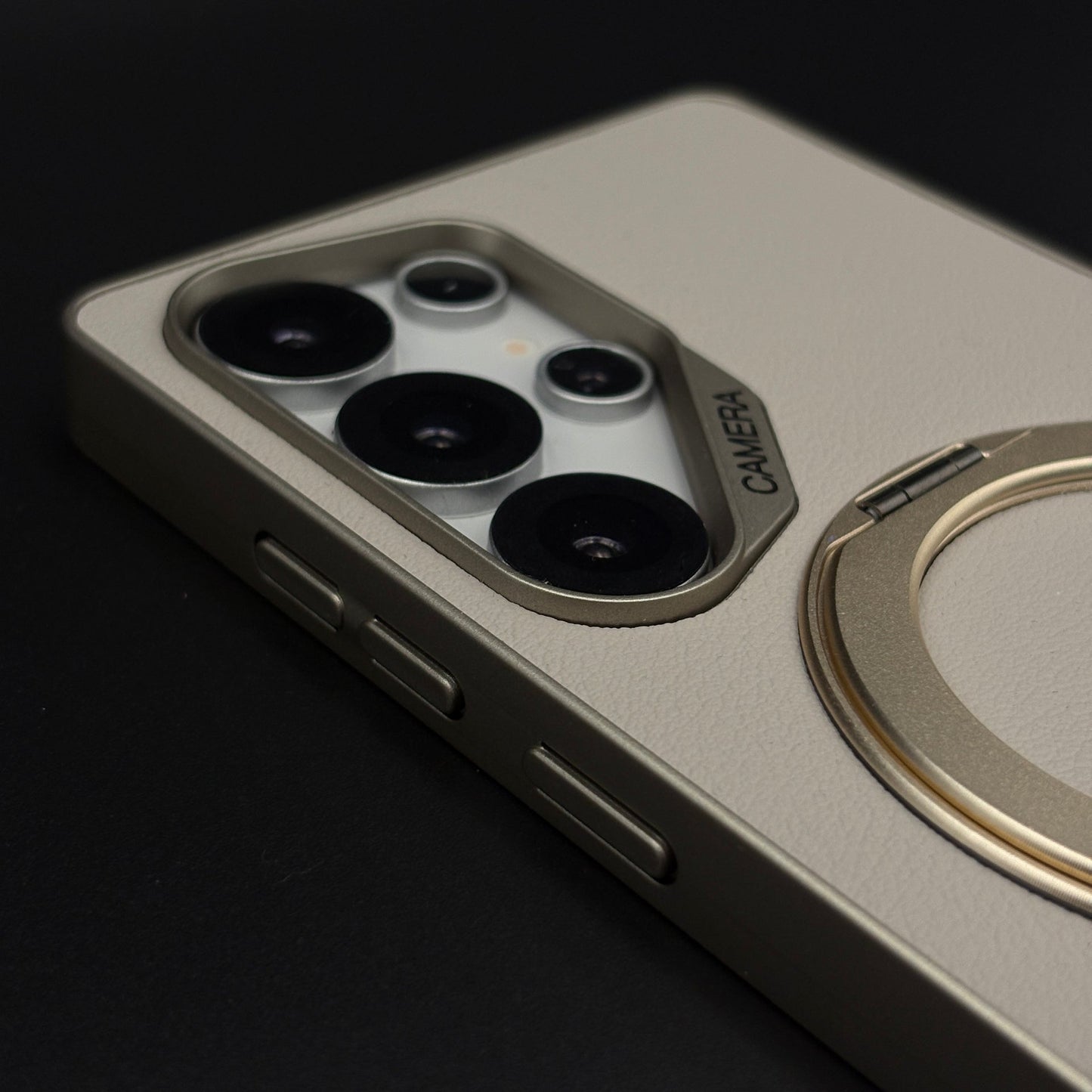 Slim Leather MagSafe Mobile Case Cover with Metal Ring Stand for Galaxy S25 Ultra