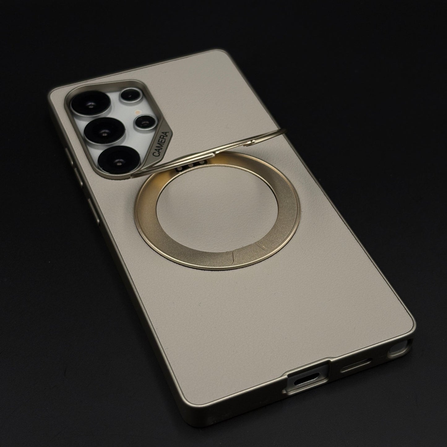 Slim Leather MagSafe Mobile Case Cover with Metal Ring Stand for Galaxy S25 Ultra