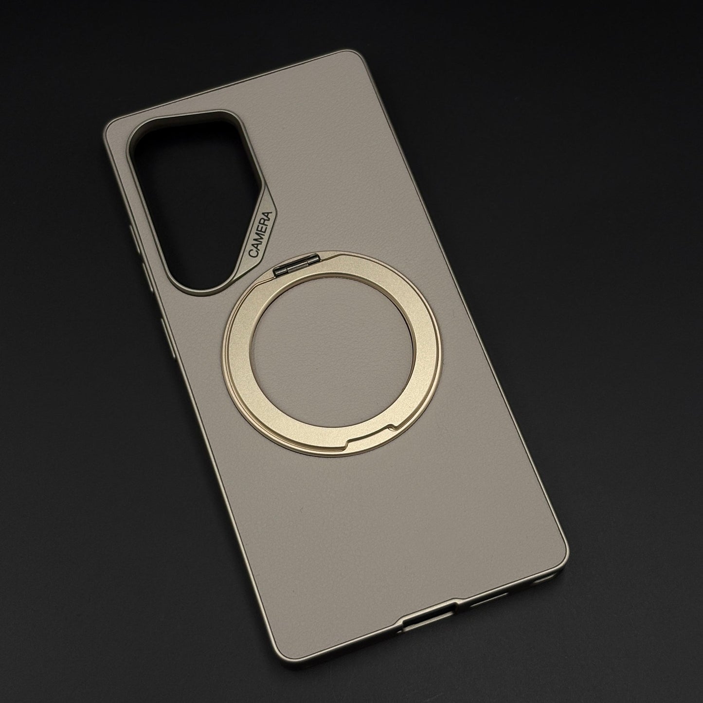 Slim Leather MagSafe Mobile Case Cover with Metal Ring Stand for Galaxy S25 Ultra