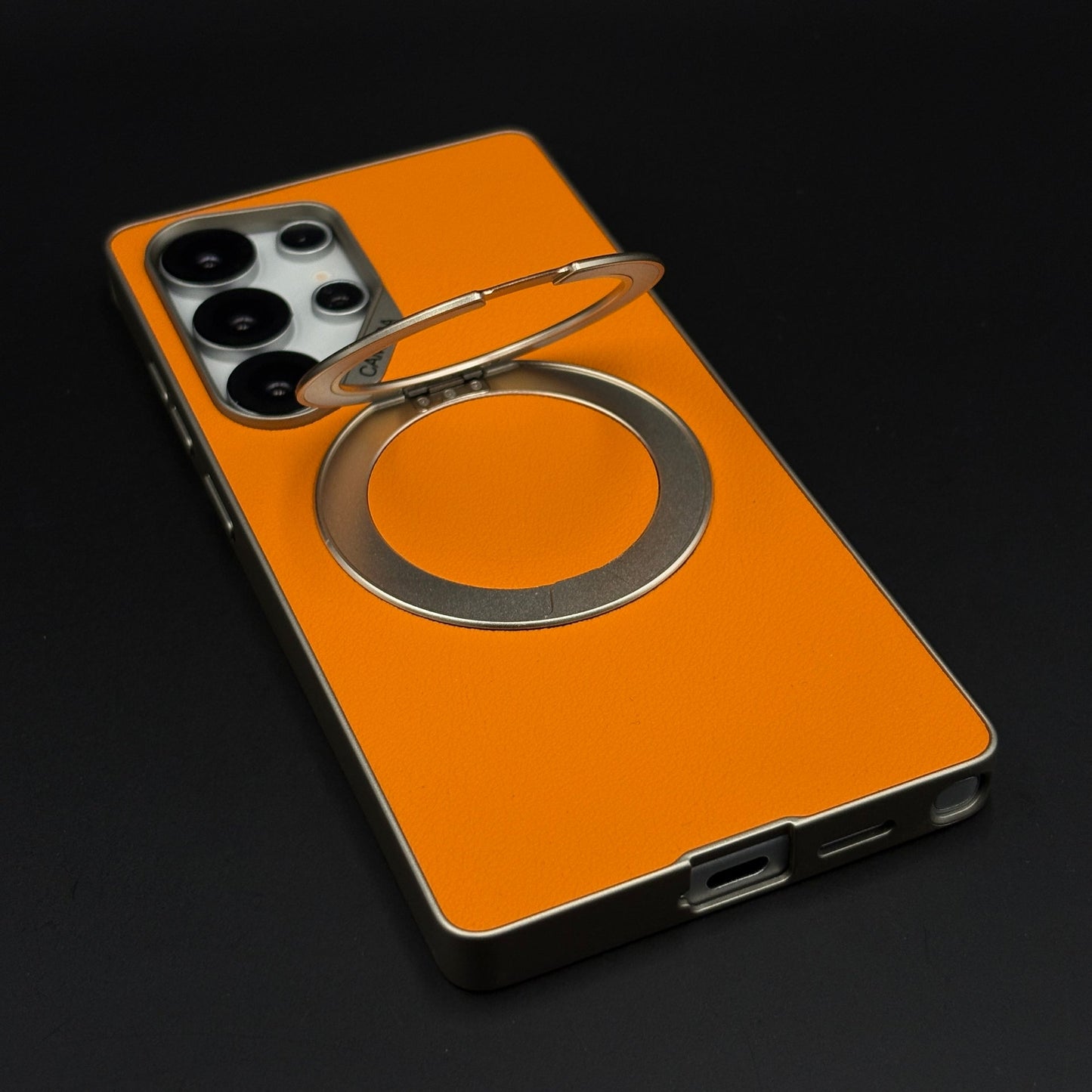 Slim Leather MagSafe Mobile Case Cover with Metal Ring Stand for Galaxy S25 Ultra