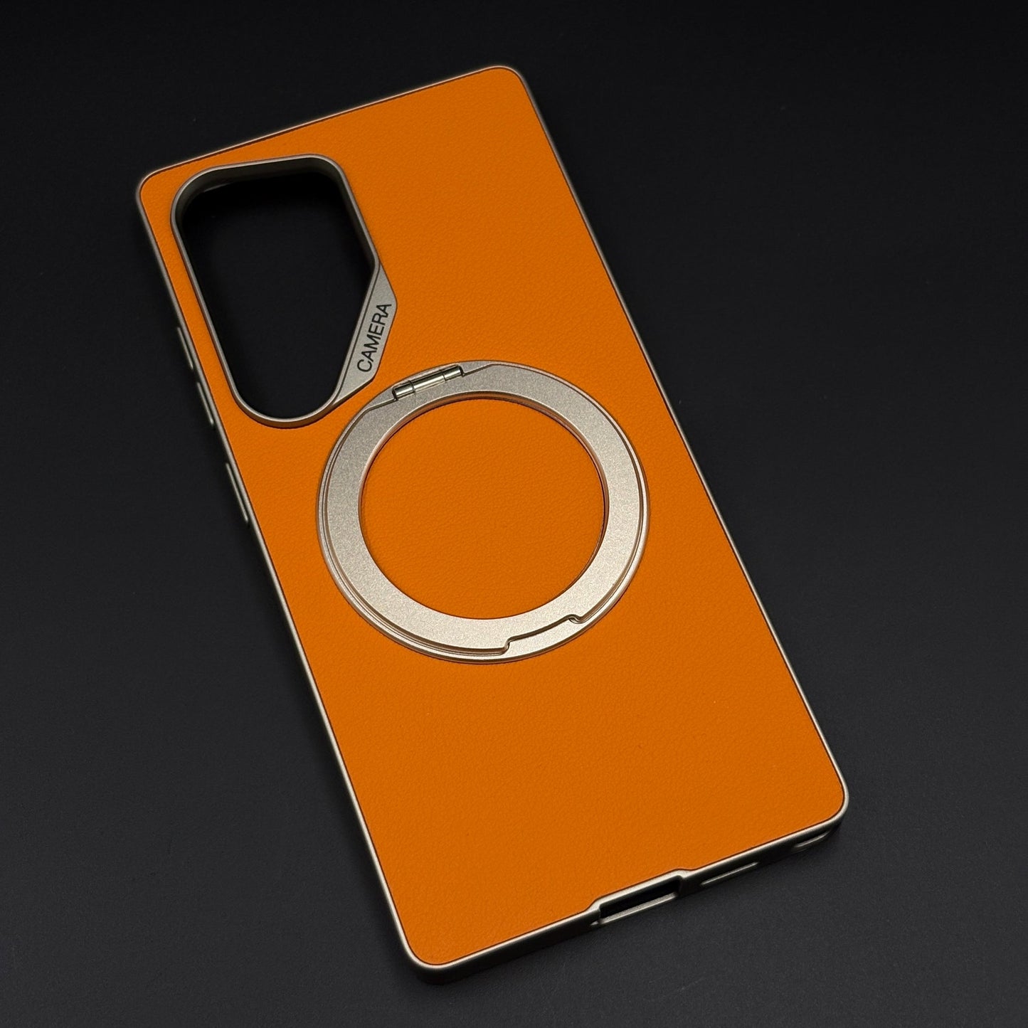 Slim Leather MagSafe Mobile Case Cover with Metal Ring Stand for Galaxy S25 Ultra