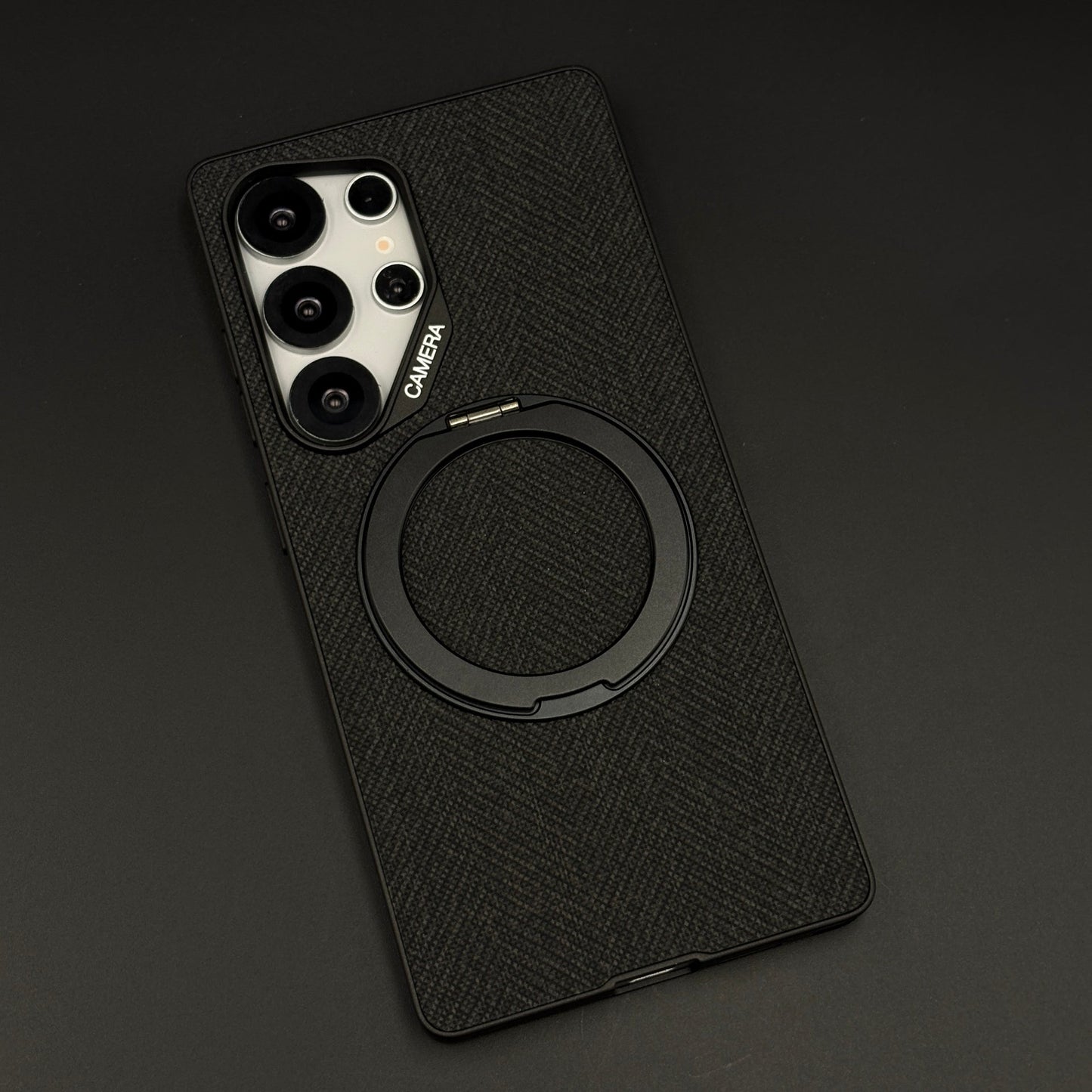 Slim Leather MagSafe Mobile Case Cover with Metal Ring Stand for Galaxy S25 Ultra