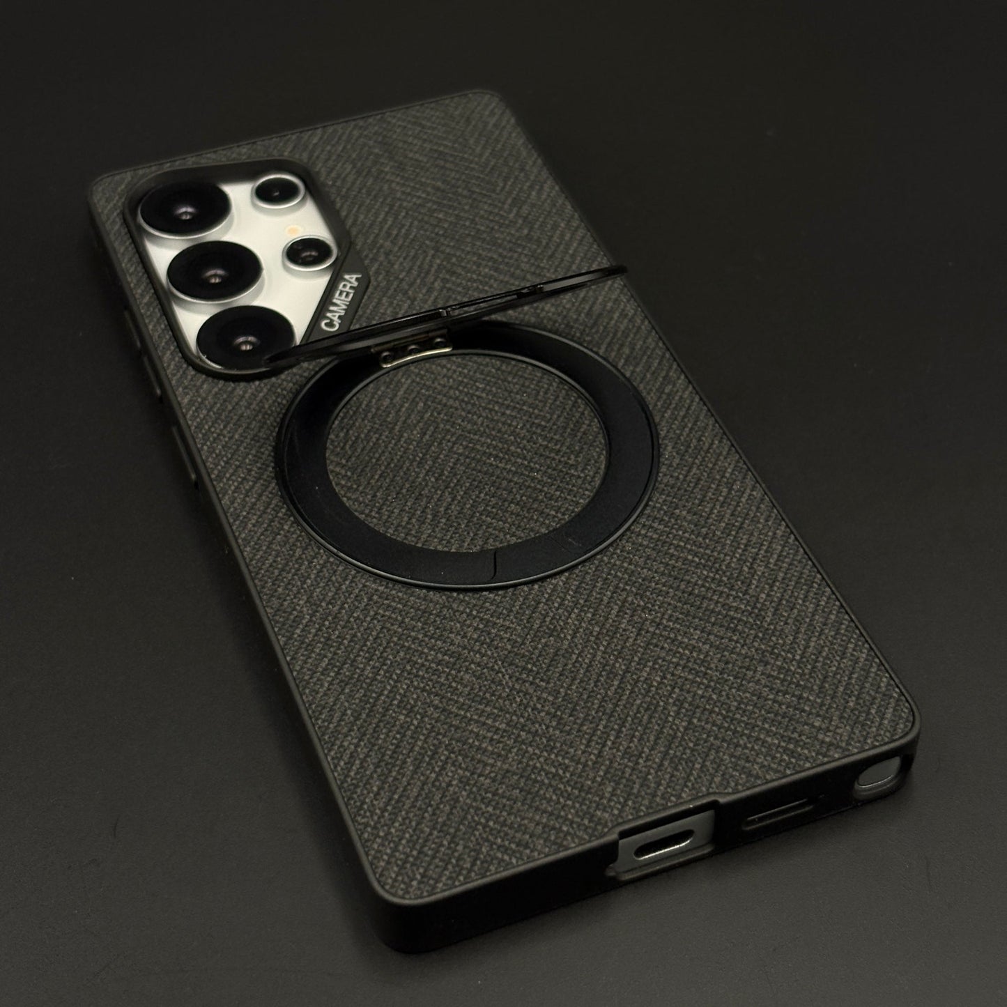 Slim Leather MagSafe Mobile Case Cover with Metal Ring Stand for Galaxy S25 Ultra