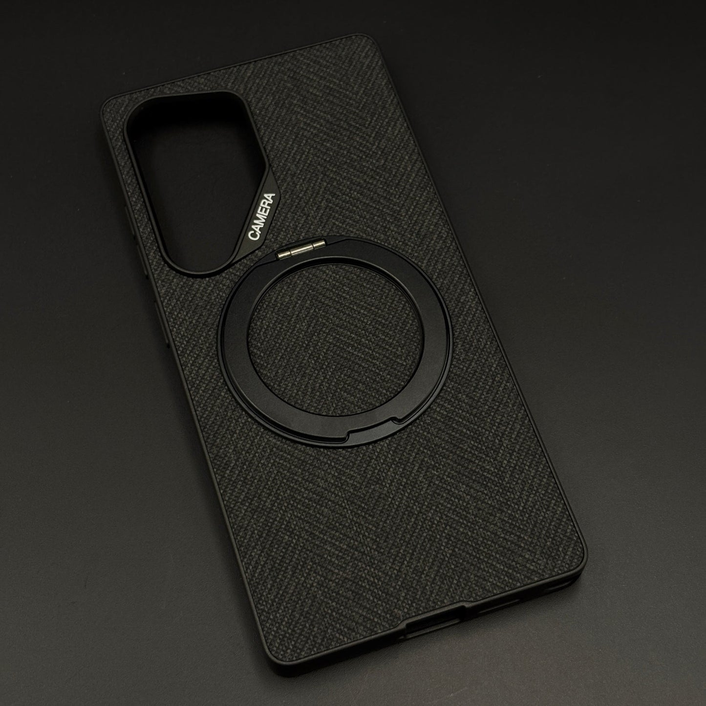 Slim Leather MagSafe Mobile Case Cover with Metal Ring Stand for Galaxy S25 Ultra