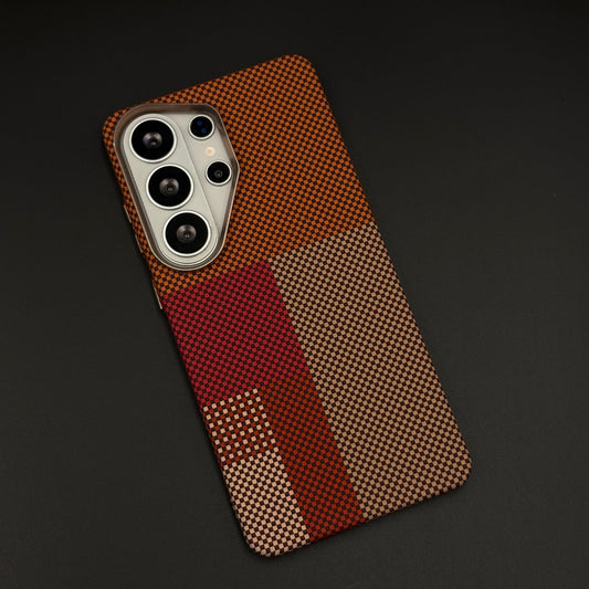 Ember Plaid Carbon Fibre Hidden MagSafe Mobile Case Cover for Samsung Galaxy S26 Ultra