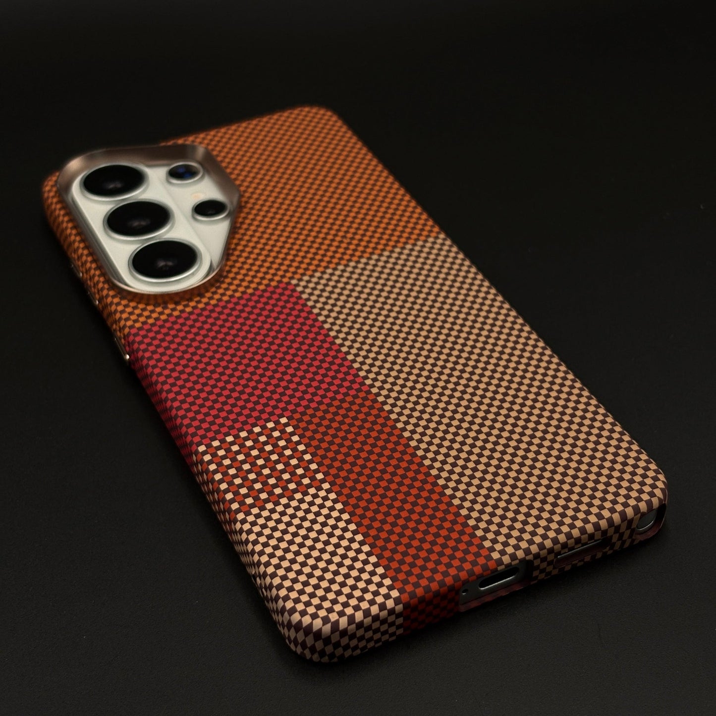 Ember Plaid Carbon Fibre Hidden MagSafe Mobile Case Cover for Samsung Galaxy S26 Ultra