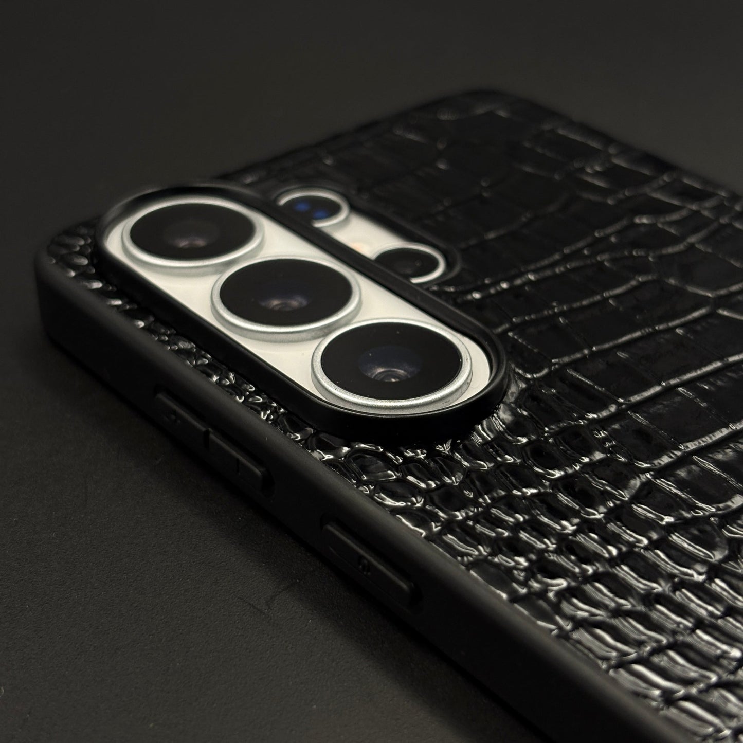 MB Logo Croc Texture Leather Style Mobile Case Cover for Samsung Galaxy S26 Ultra