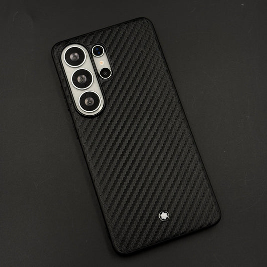 MB Logo Carbon Fibre Texture Leather Style Mobile Case Cover for Samsung Galaxy S26 Ultra