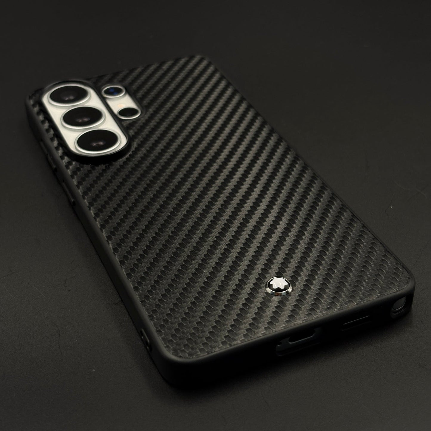 MB Logo Carbon Fibre Texture Leather Style Mobile Case Cover for Samsung Galaxy S26 Ultra