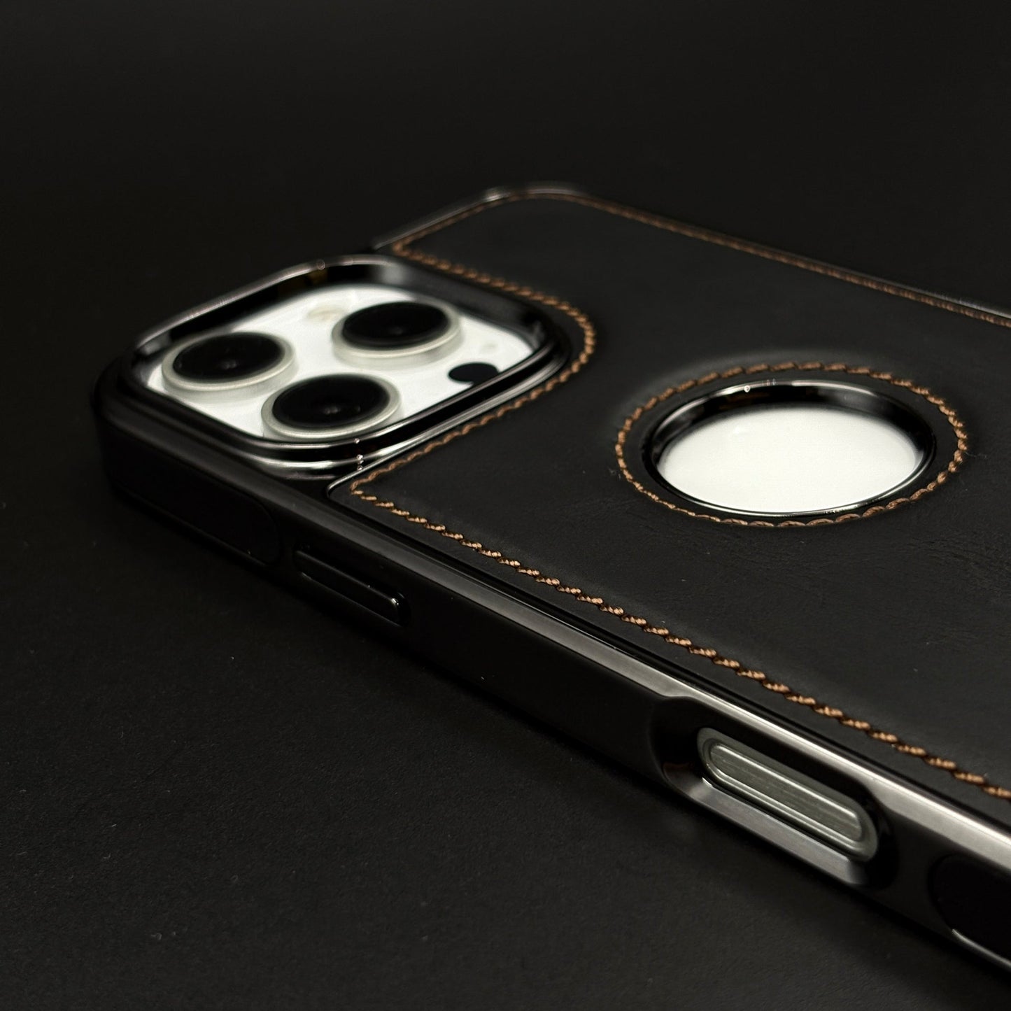 Stitch Leather Hidden MagSafe Phone Case Cover for iPhone | Chrome Trim Luxury