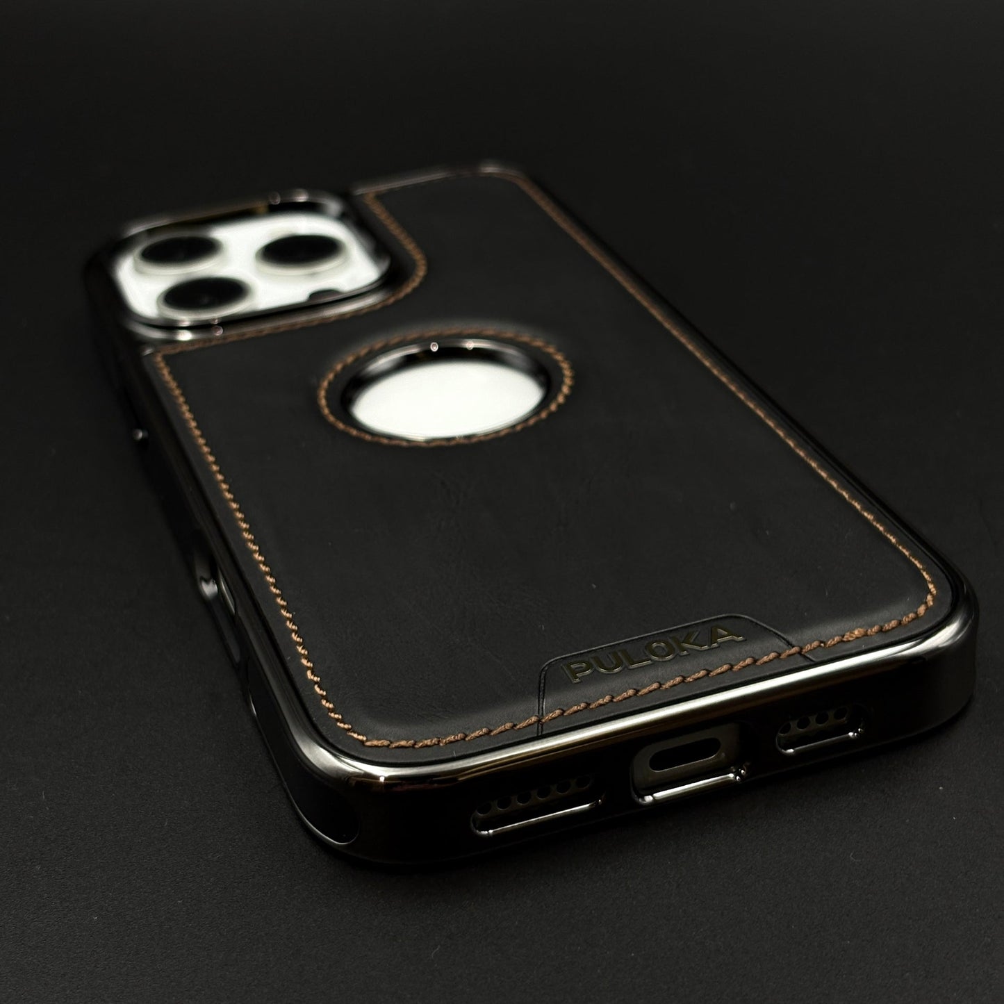 Stitch Leather Hidden MagSafe Phone Case Cover for iPhone | Chrome Trim Luxury