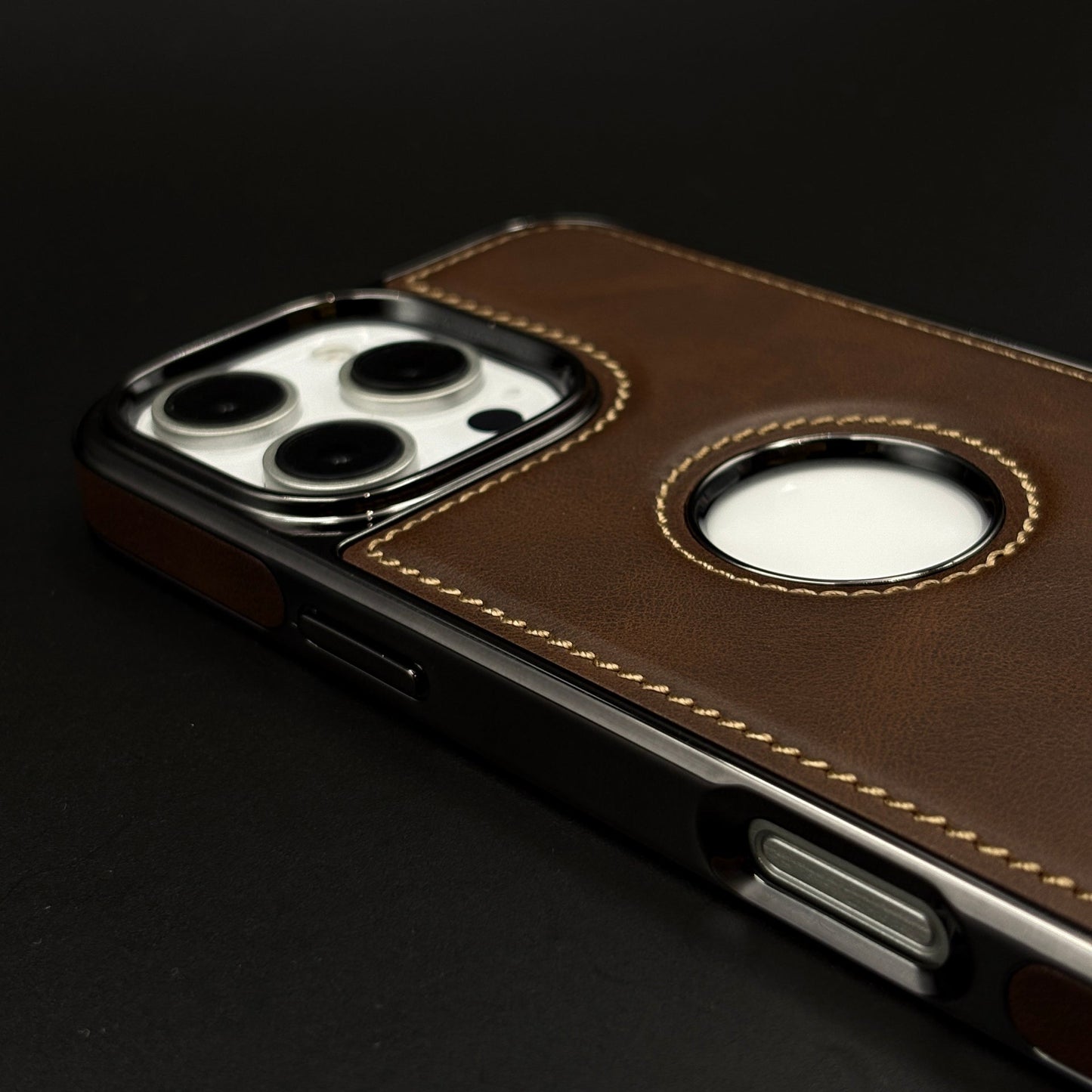Stitch Leather Hidden MagSafe Phone Case Cover for iPhone | Chrome Trim Luxury