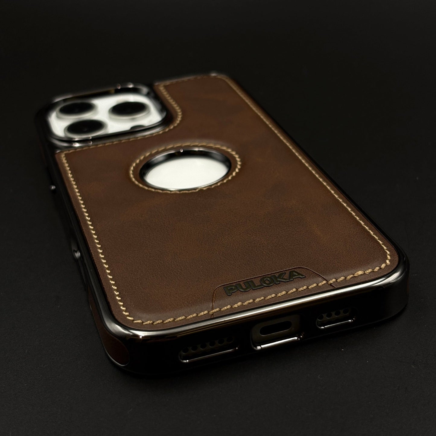Stitch Leather Hidden MagSafe Phone Case Cover for iPhone | Chrome Trim Luxury