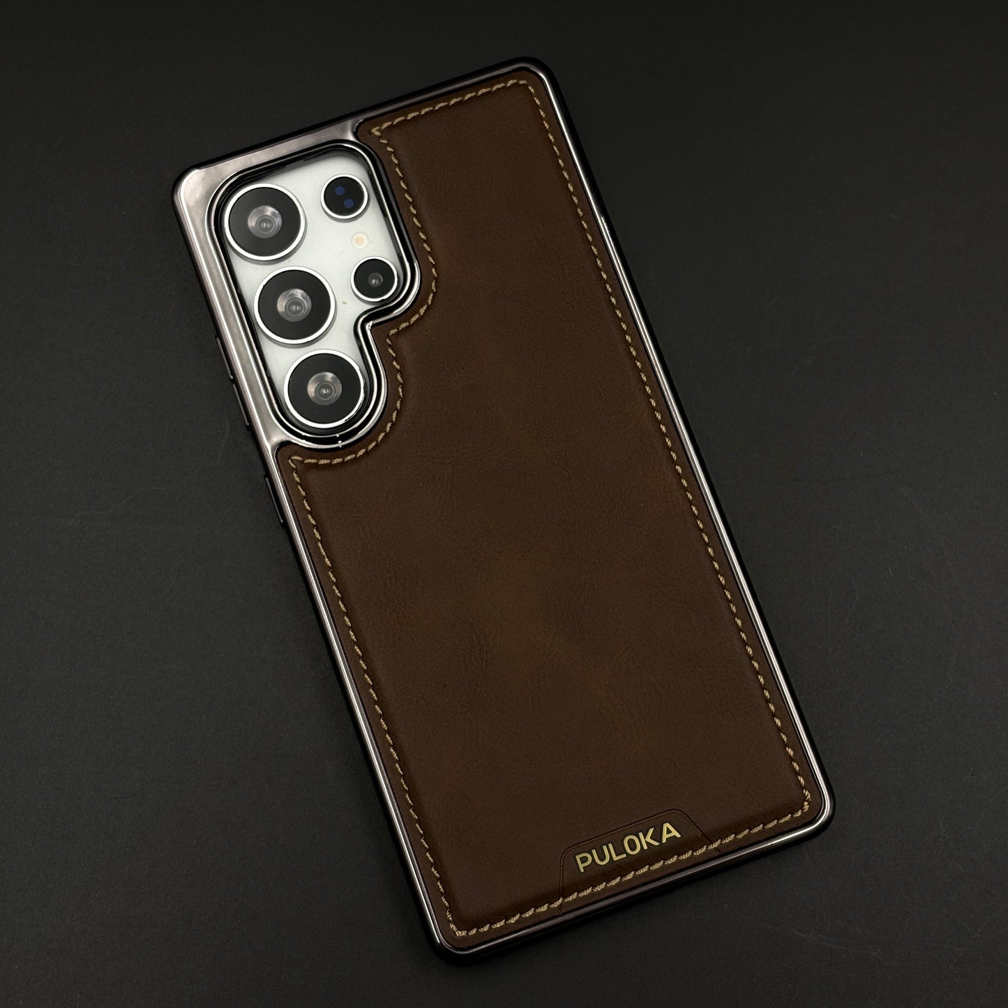 Stitch Leather Hidden MagSafe Case for Samsung Galaxy S24 Ultra | Chrome Trim Luxury