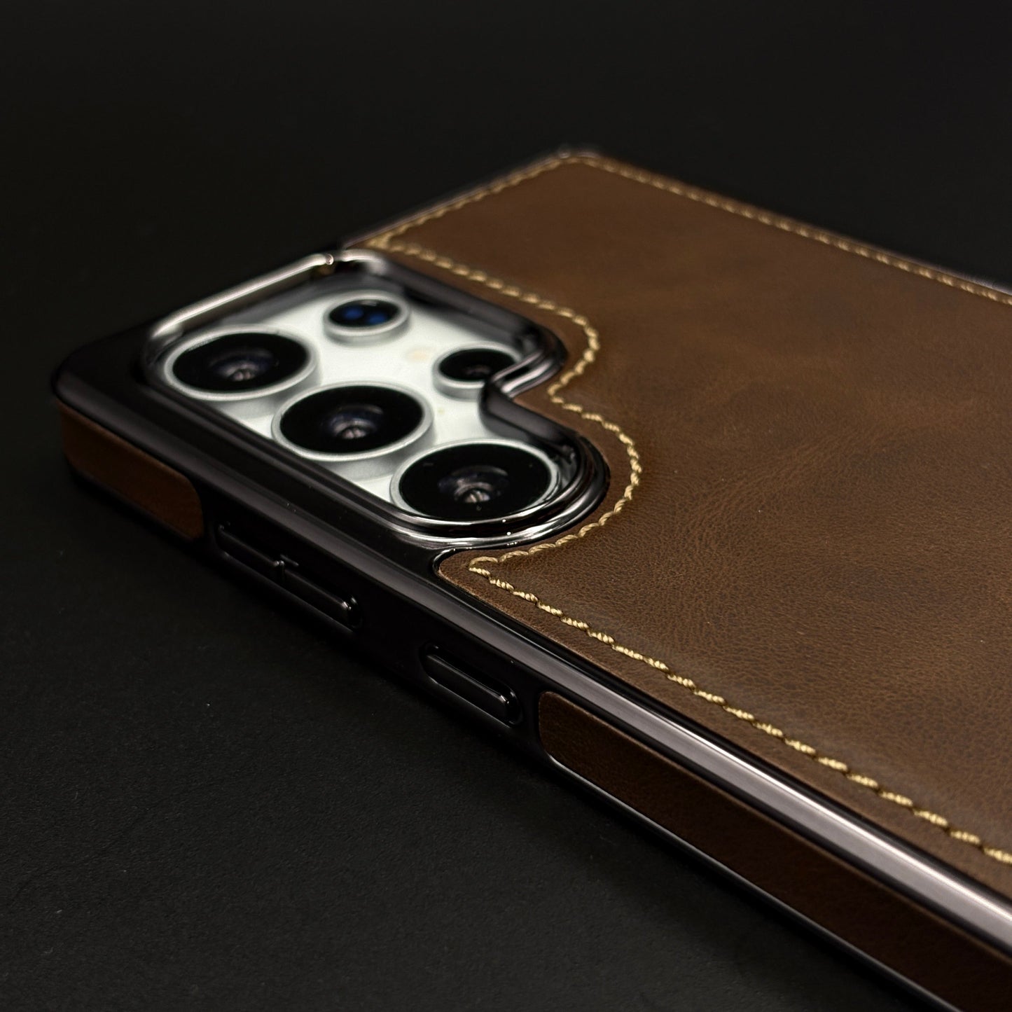 Stitch Leather Hidden MagSafe Case for Samsung Galaxy S24 Ultra | Chrome Trim Luxury