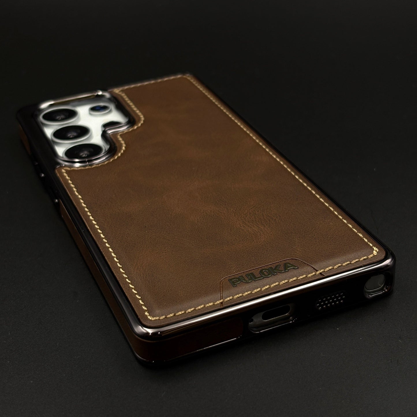 Stitch Leather Hidden MagSafe Case for Samsung Galaxy S24 Ultra | Chrome Trim Luxury