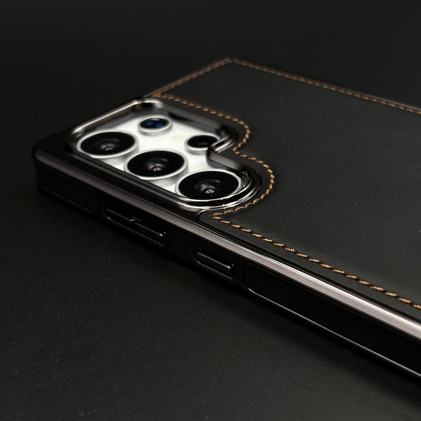 Stitch Leather Hidden MagSafe Case for Samsung Galaxy S24 Ultra | Chrome Trim Luxury