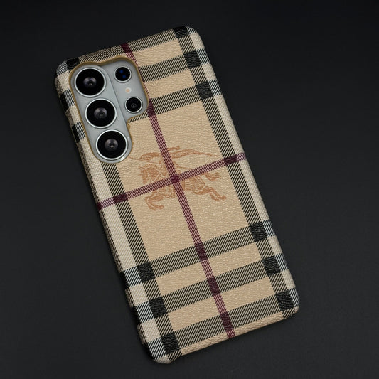BBRY Luxury Brand Heritage Plaid Leather Style Case for Samsung Galaxy S26 Ultra