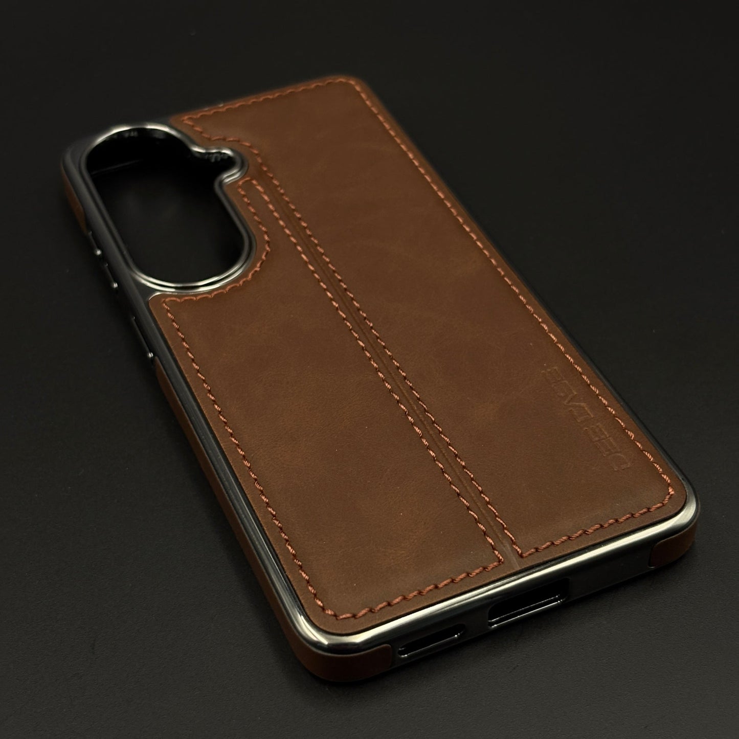 Centre Stitch Leather Chrome Plated Microfiber Inner Mobile Case Cover for Samsung Galaxy S26