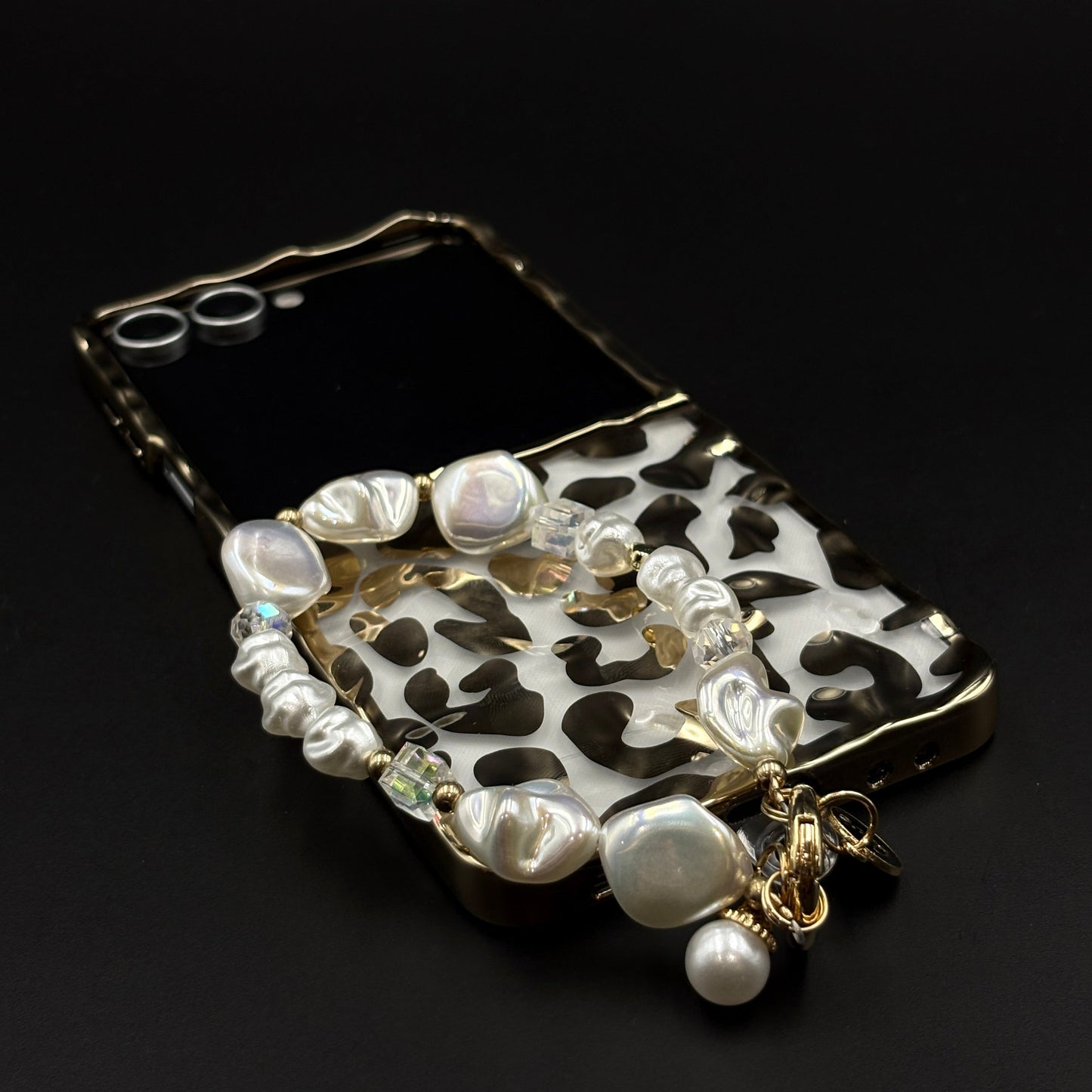 Leopard Case with Pearl Sling for Samsung Galaxy Z Flip 7 | Fashion Animal Print
