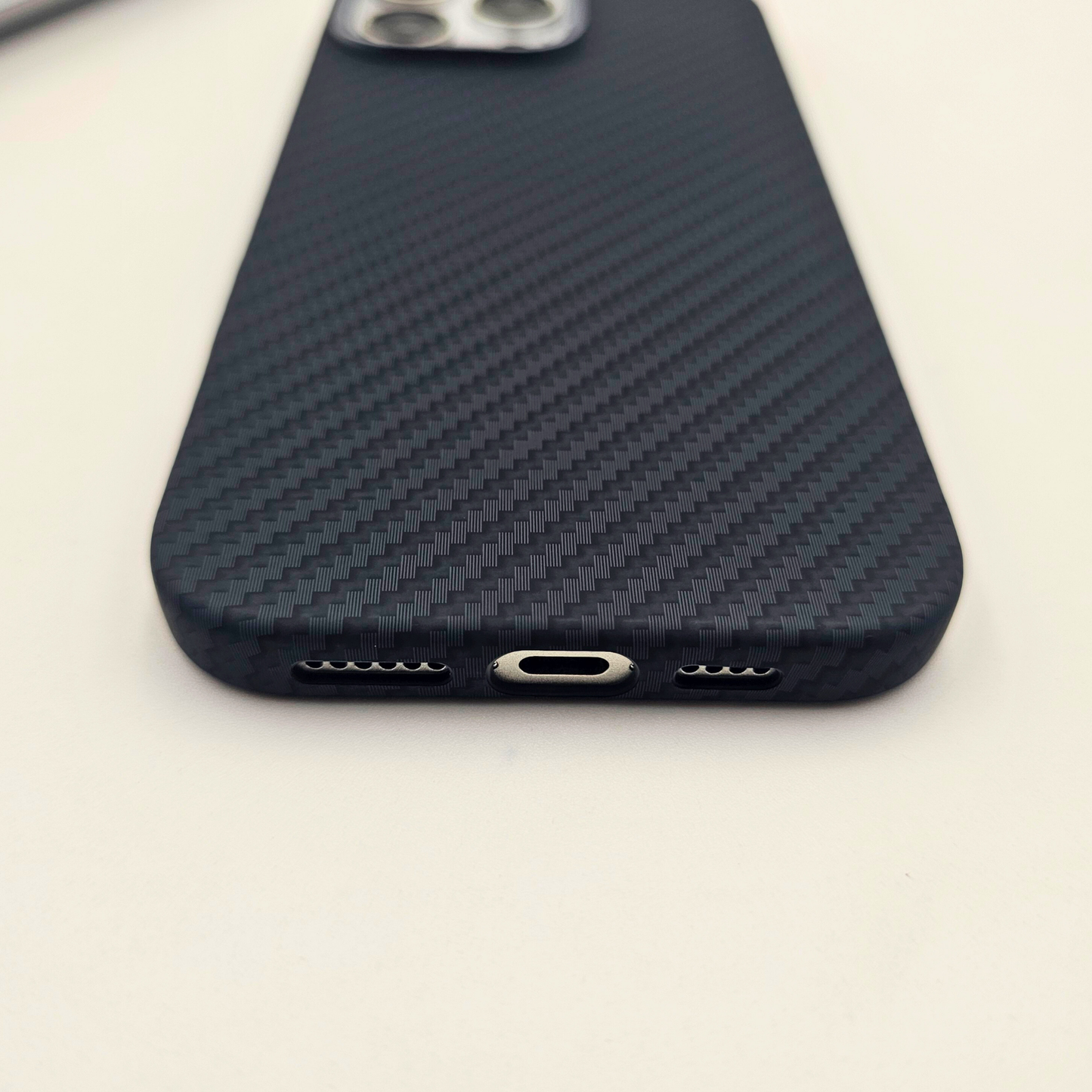 iPhone Series Black Premium Slim Case | Rare Aramid Texture Finish | Real Carbon Fibre Feel | Hidden MagSafe
