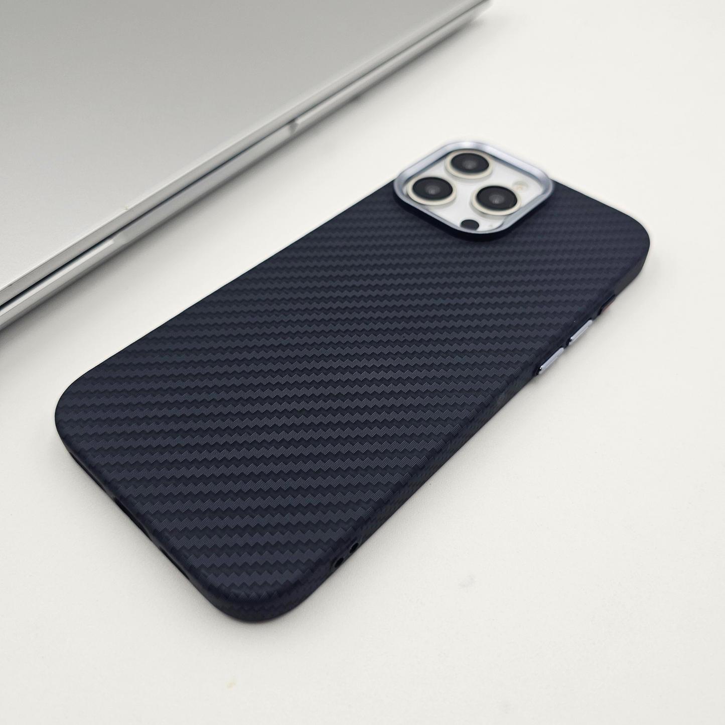 iPhone Series Black Premium Slim Case | Rare Aramid Texture Finish | Real Carbon Fibre Feel | Hidden MagSafe