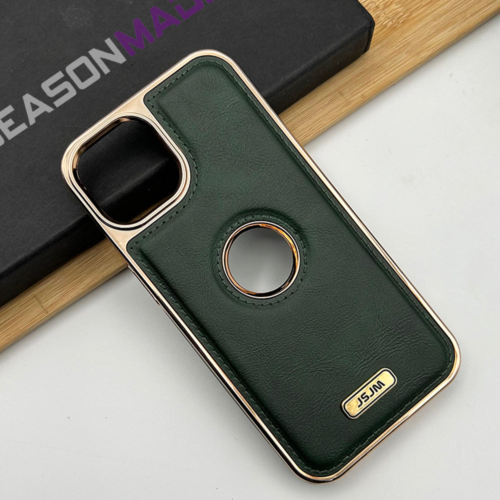 iPhone Luxury PU Leather Chrome Plated Logo Cut Case Cover Clearance