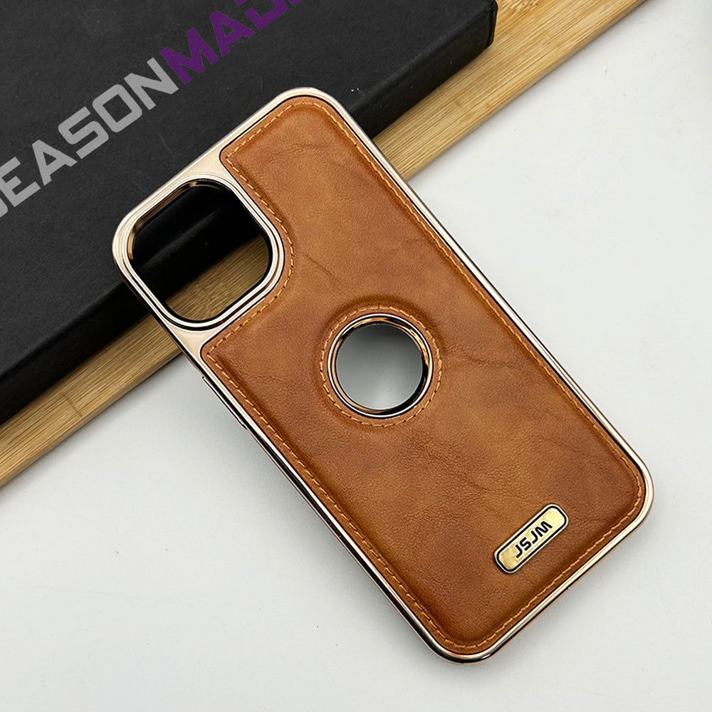 iPhone Luxury PU Leather Chrome Plated Logo Cut Case Cover Clearance