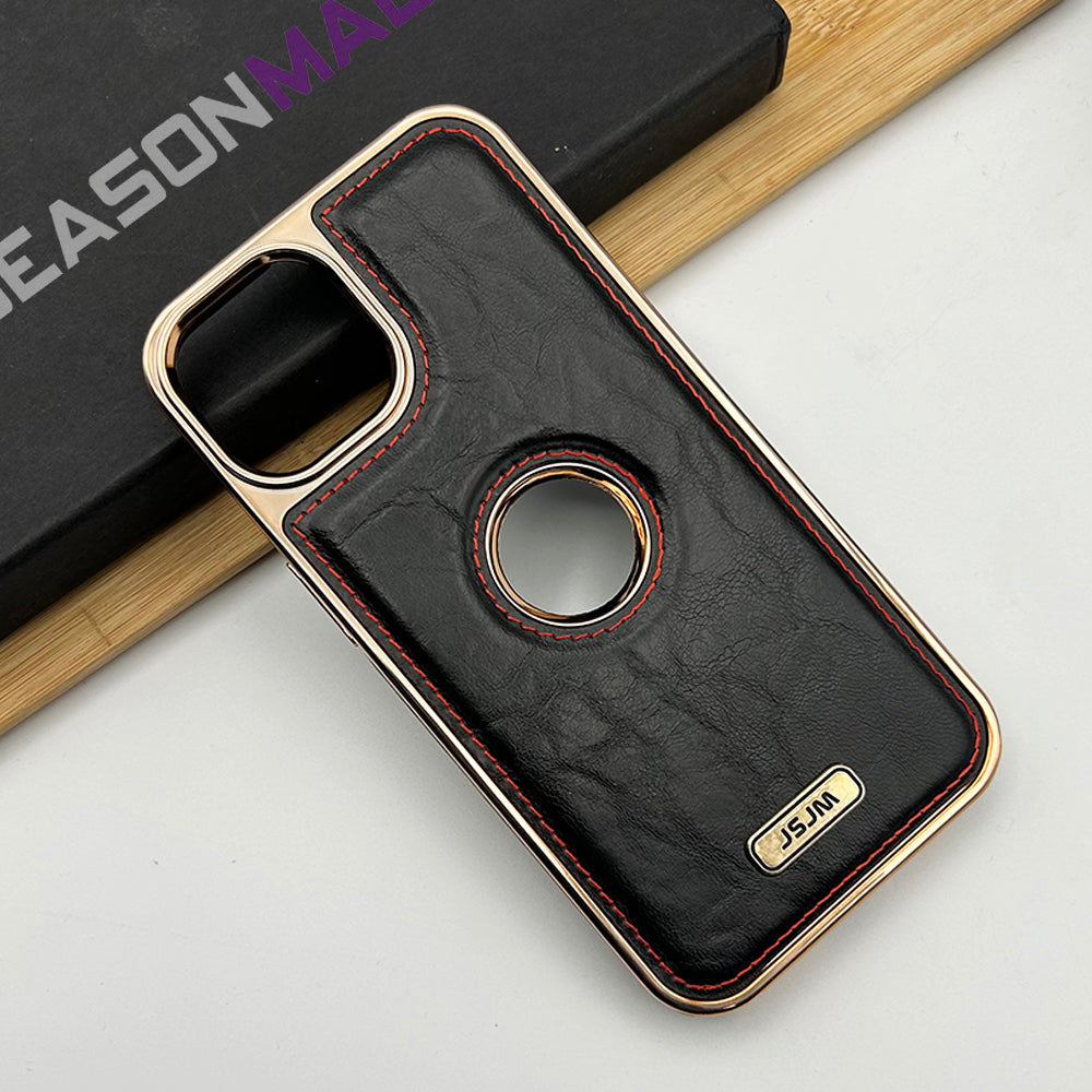 iPhone Luxury PU Leather Chrome Plated Logo Cut Case Cover Clearance