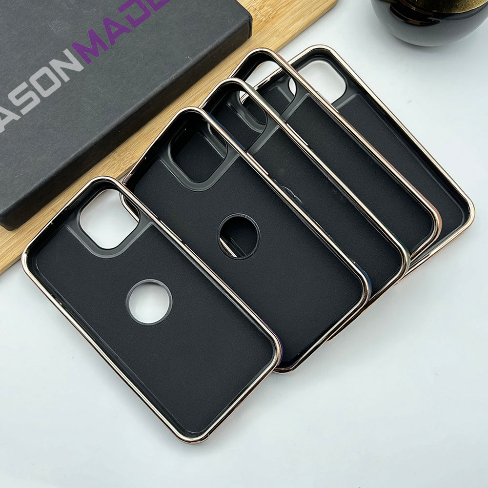 iPhone Luxury PU Leather Chrome Plated Logo Cut Case Cover Clearance