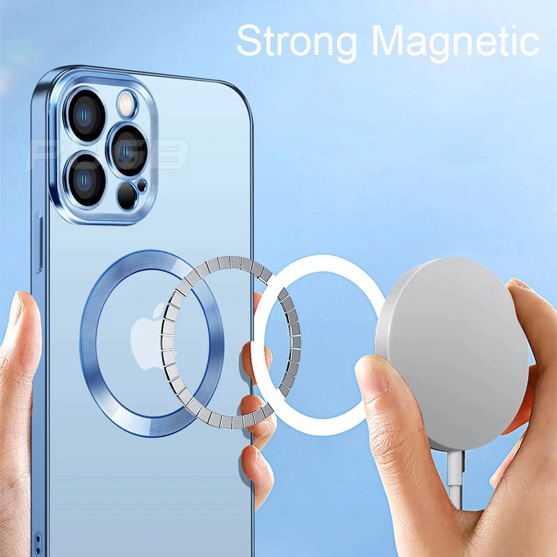 Stylish iPhone Magsafe Magnetic Mobile Case Cover - Transparent with Lens Protector