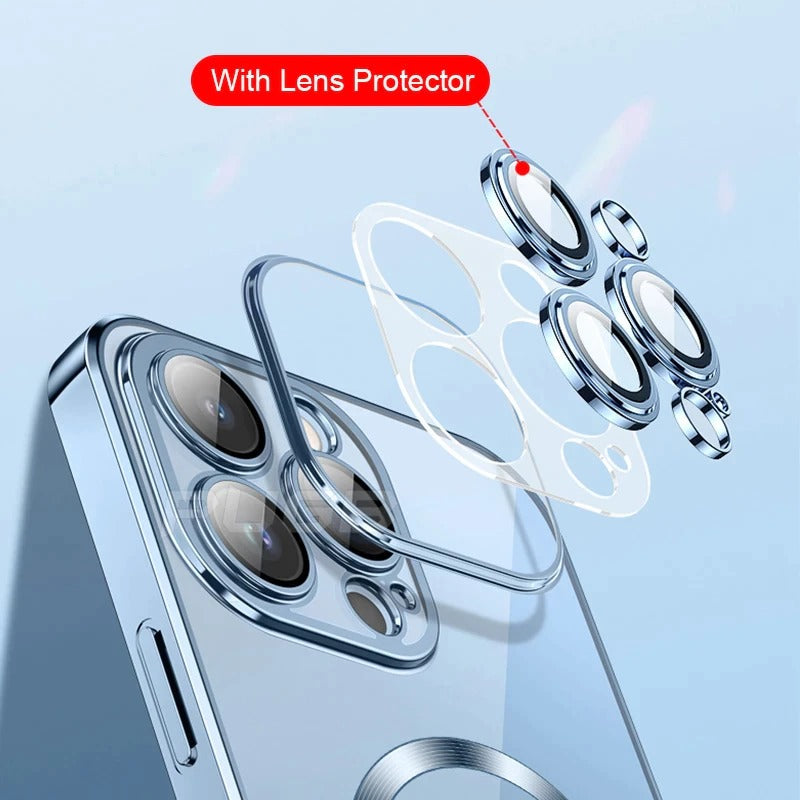 Stylish iPhone Magsafe Magnetic Mobile Case Cover - Transparent with Lens Protector