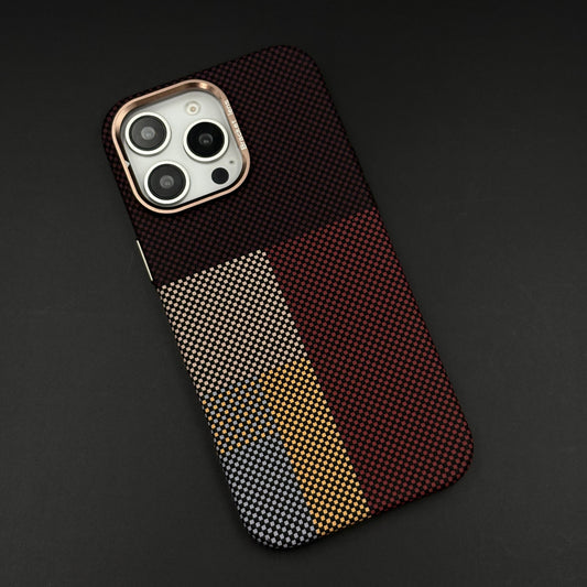 iPhone Aramid Maroon Block Case with Camera Kickstand | Carbon Fibre Feel | Modern Color Design | MagSafe Compatible