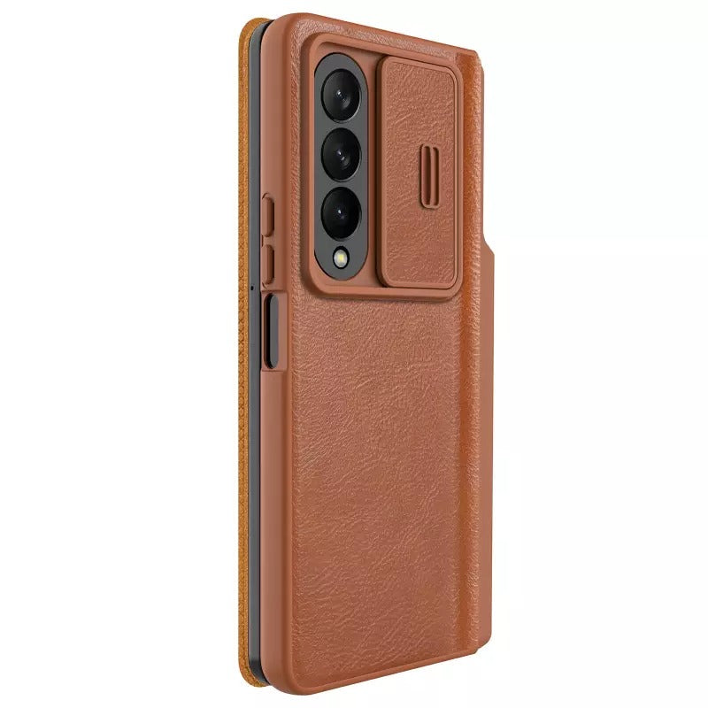 Nillkin Samsung Galaxy Z Fold 4 5G Qin Pro Leather Flip Case Pen Holder Brown