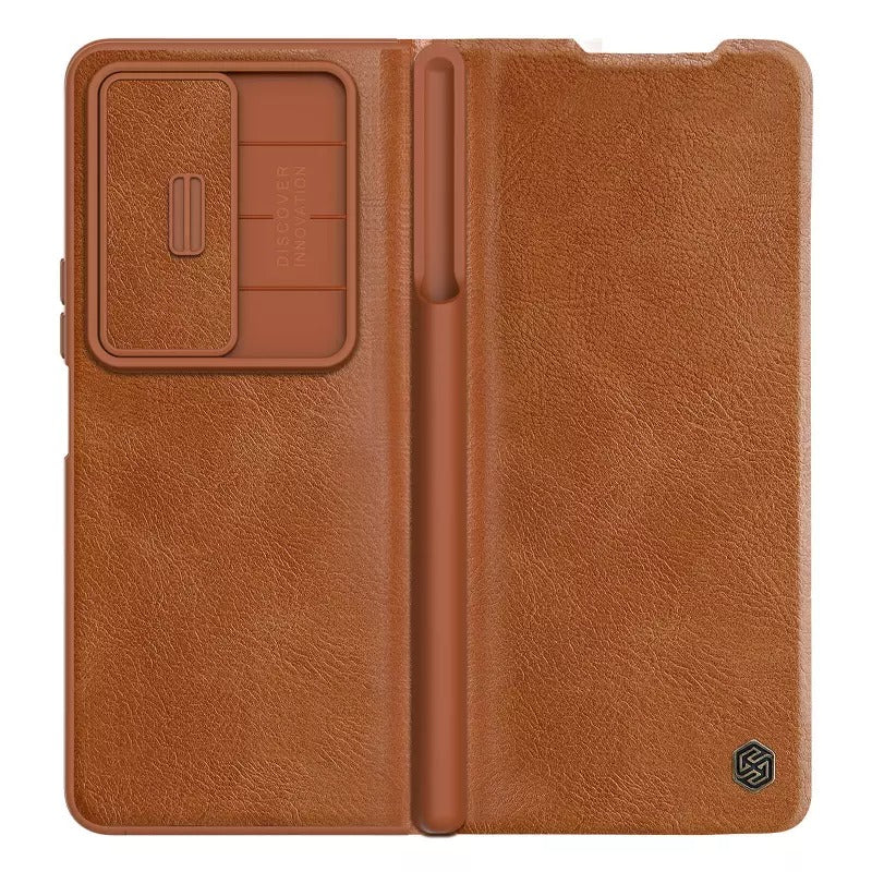 Nillkin Samsung Galaxy Z Fold 4 5G Qin Pro Leather Flip Case Pen Holder Brown