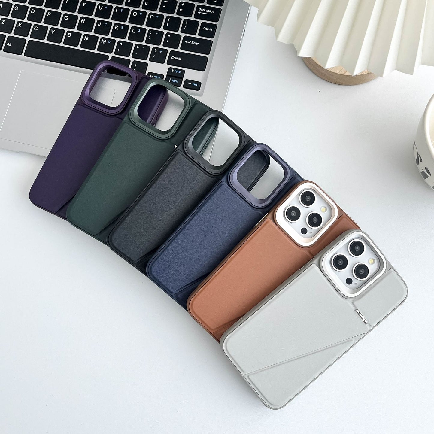 iPhone 15 Series One-Piece Hidden Kickstand Leather Case Cover