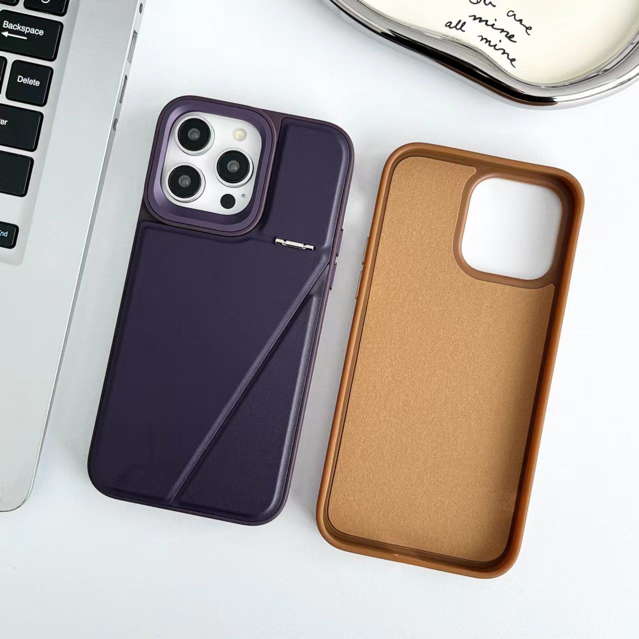 iPhone 15 Series One-Piece Hidden Kickstand Leather Case Cover