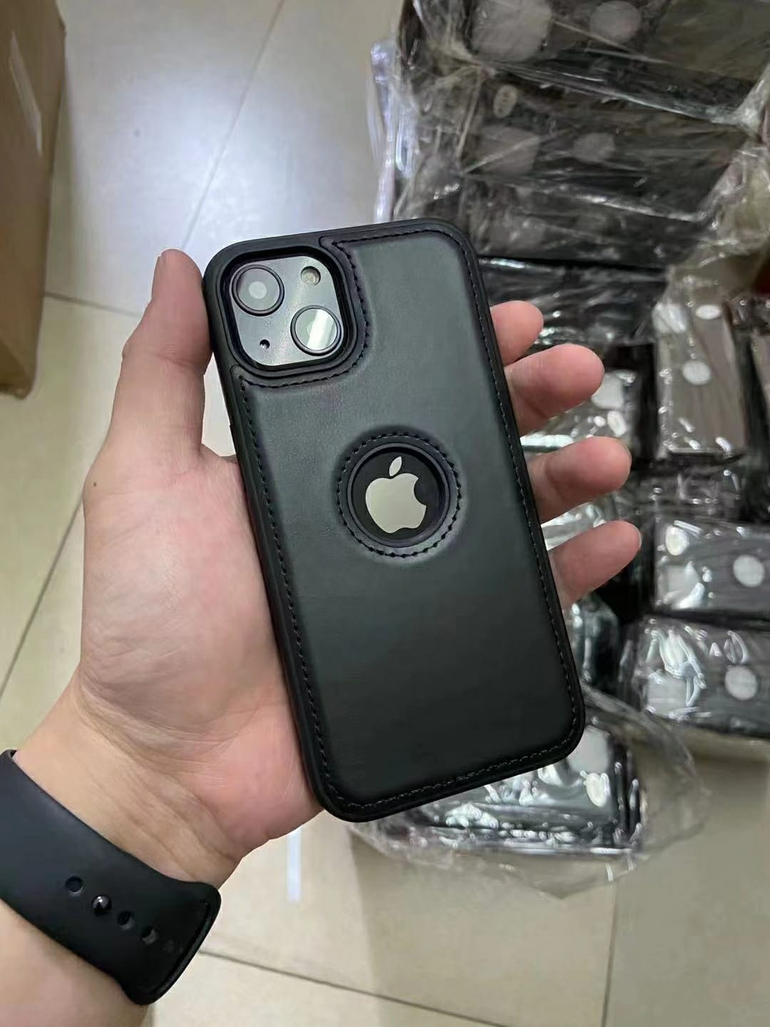 iPhone 15 Plus  Series Luxury Leather Logo Cut Back Case Cover Clearance Sale