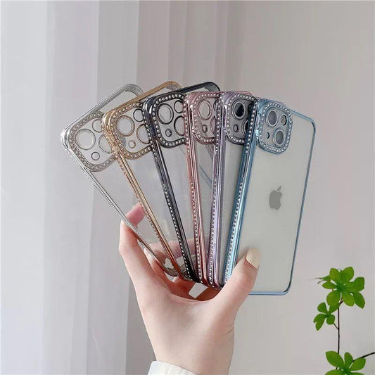 iPhone 15 Series Side Diamond Transparent Chrome Case Cover