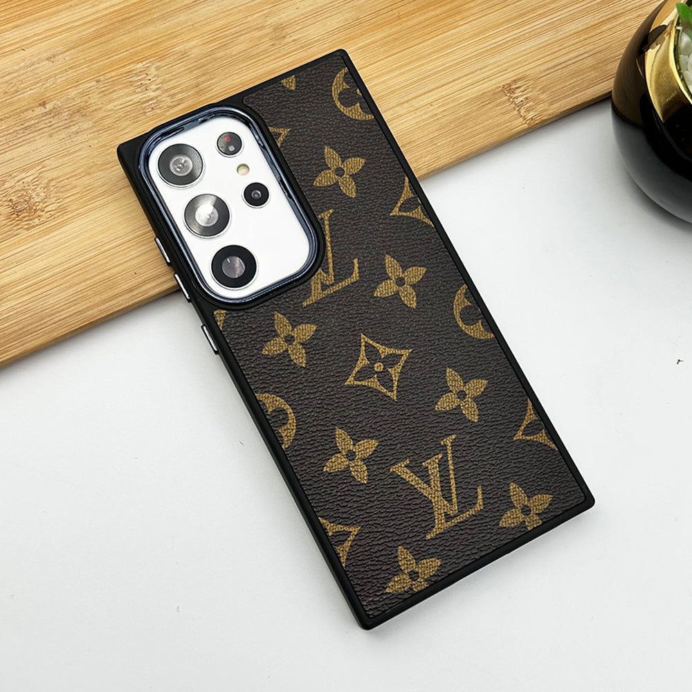 Samsung Galaxy S23 Ultra Luxury Brand Black Border Case Cover Brown