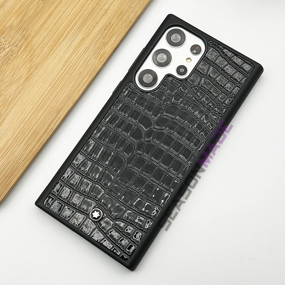 Samsung Galaxy S25 Ultra Croc Pattern MB Logo PU Leather Case Cover