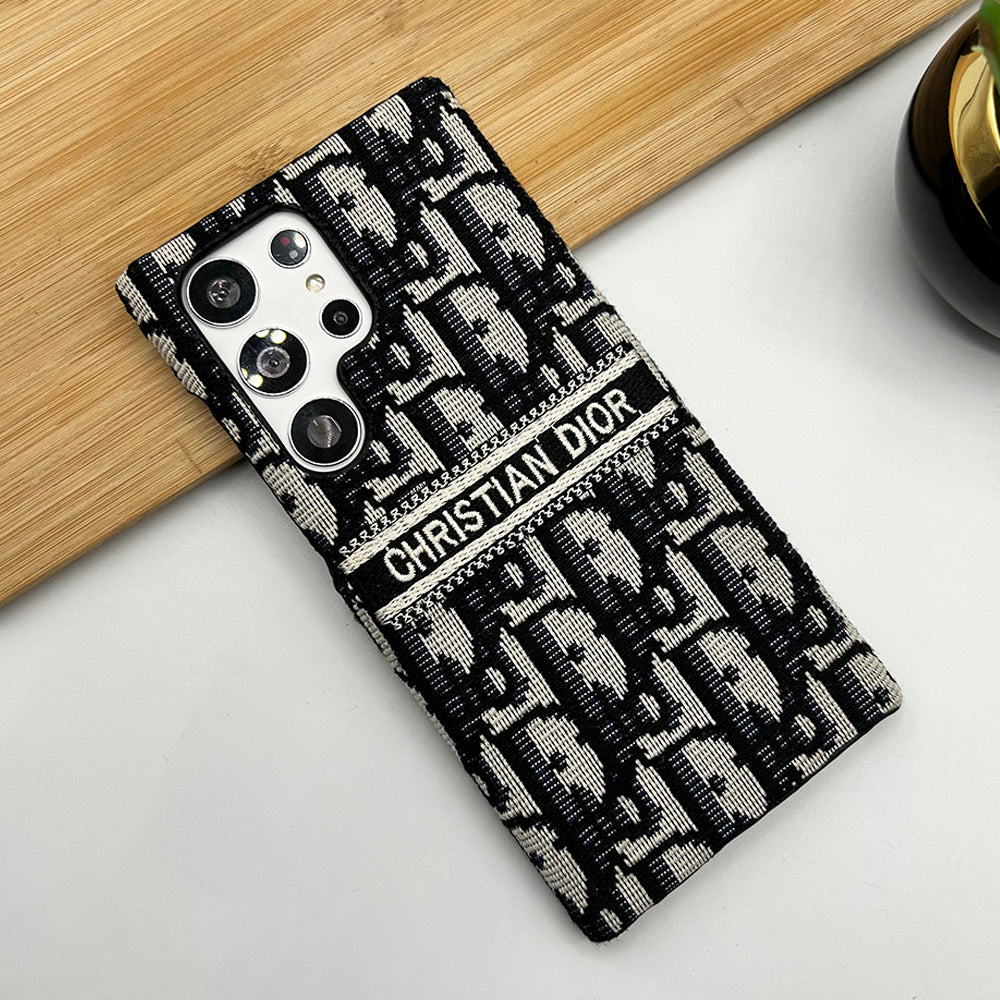 Embroidered Designer Fabric CD Case for Samsung Galaxy S25 Ultra | Sophisticated Slim Cover