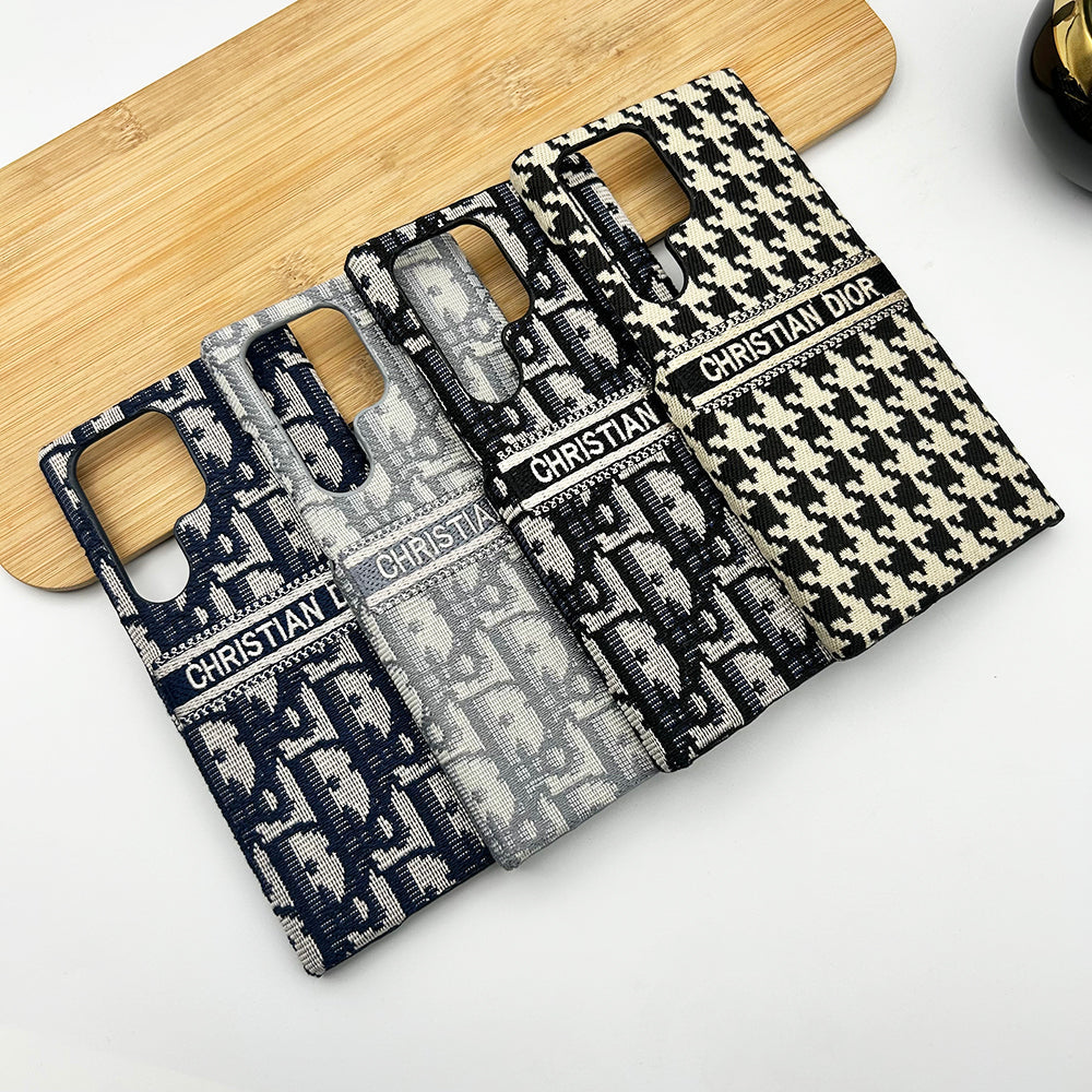 Embroidered Designer Fabric CD Case for Samsung Galaxy S24 Ultra | Sophisticated Slim Cover