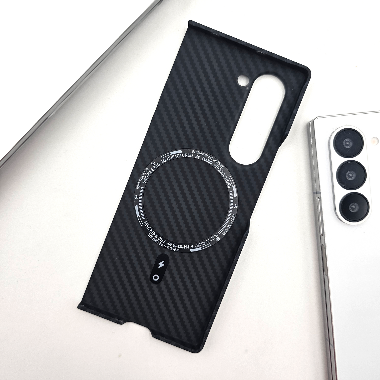 Samsung Galaxy Z Fold 5 Black Premium Slim Case | Rare Aramid Texture Finish | Real Carbon Fibre Feel | Hidden MagSafe