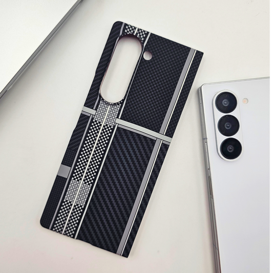 Samsung Galaxy Z Fold 5 Striped Black Premium Slim Case | Rare Aramid Texture Finish | Real Carbon Fibre Feel | Hidden MagSafe
