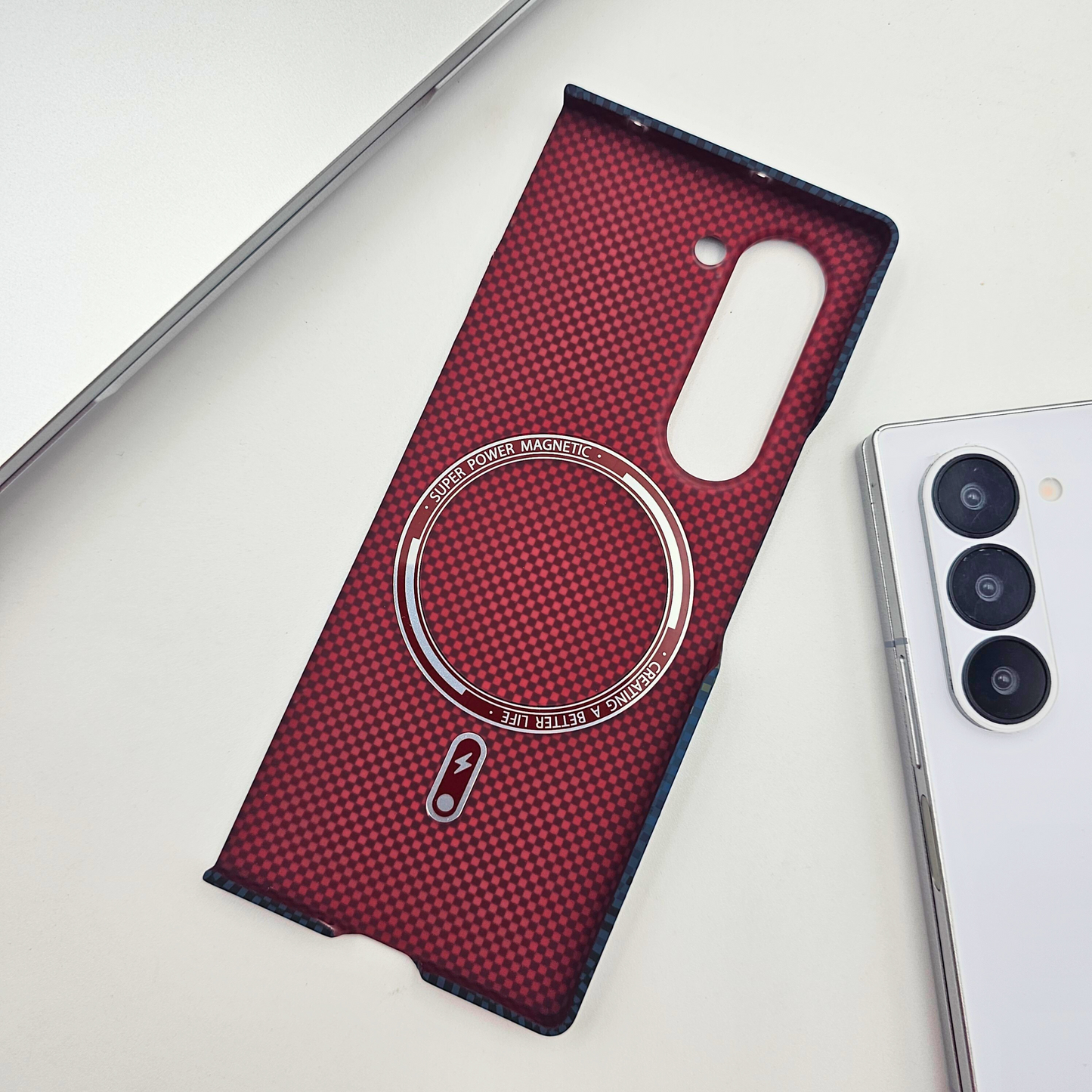 Samsung Galaxy Z Fold 5 Teal Premium Slim Case | Rare Aramid Texture Finish | Real Carbon Fibre Feel | Hidden MagSafe