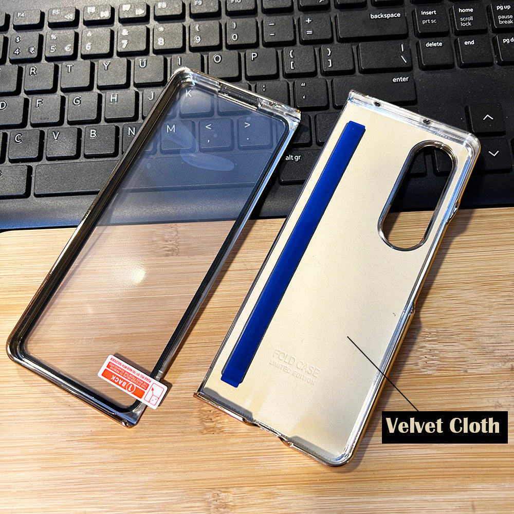 Samsung Z Fold 4 PU Triangular Leather Chrome Plated Front Screen Protector Case Clearance Sale