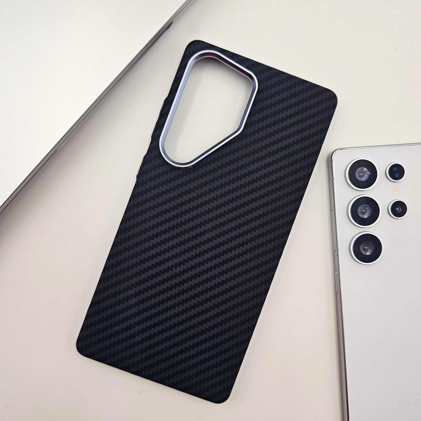 Samsung Galaxy S24 Ultra Black Premium Slim Case | Rare Aramid Texture Finish | Real Carbon Fibre Feel | Hidden MagSafe