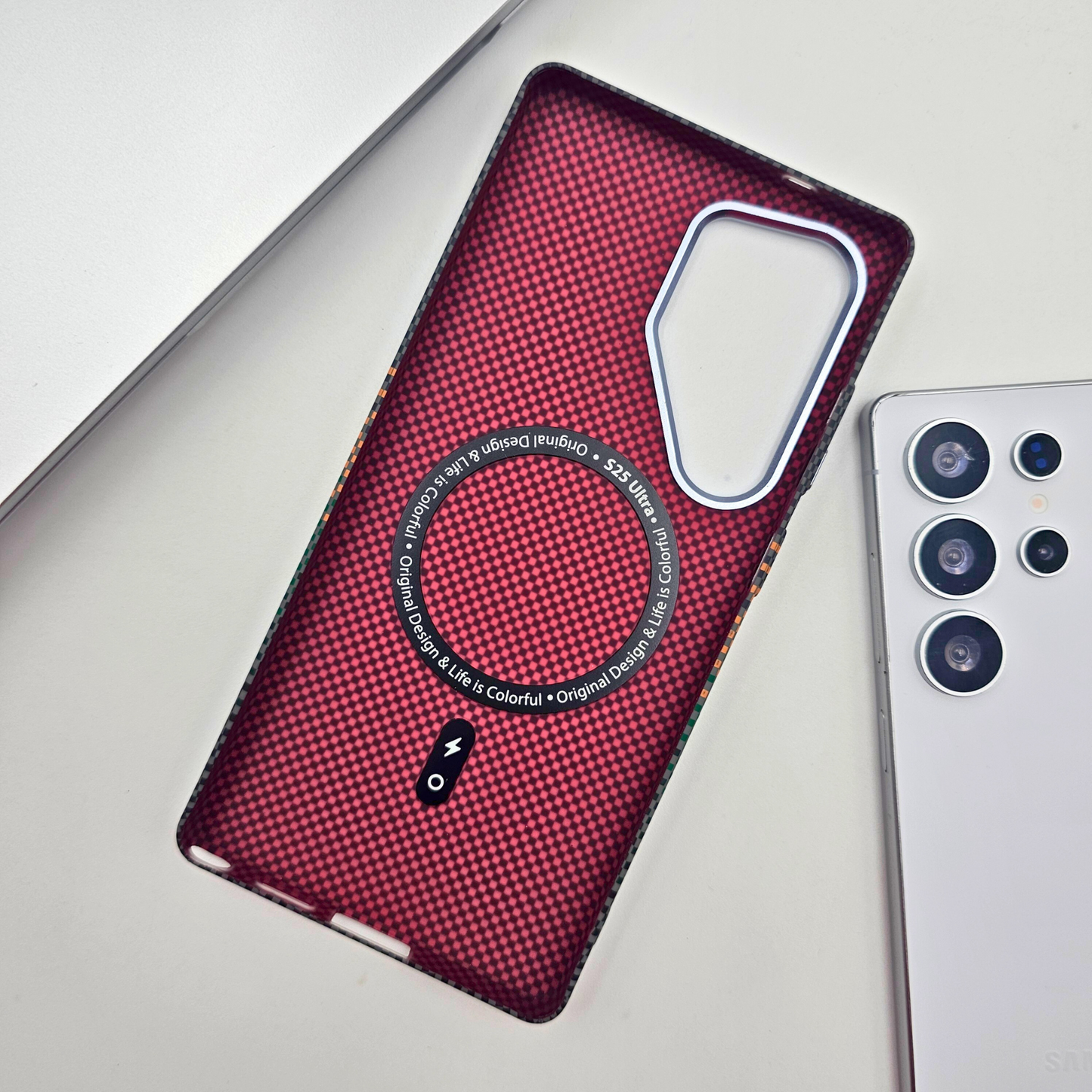 Pixelated Premium Slim Case for Samsung Galaxy S24 Ultra | Rare Aramid Texture Finish | Real Carbon Fibre Feel | Hidden MagSafe